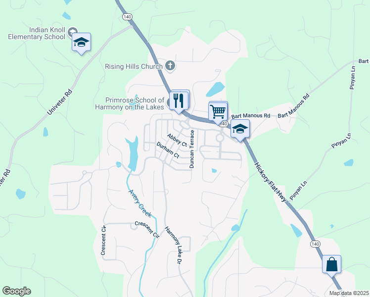map of restaurants, bars, coffee shops, grocery stores, and more near 330 Abbey Court in Canton