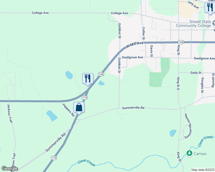 map of restaurants, bars, coffee shops, grocery stores, and more near 700 Goldkist Street in Albertville