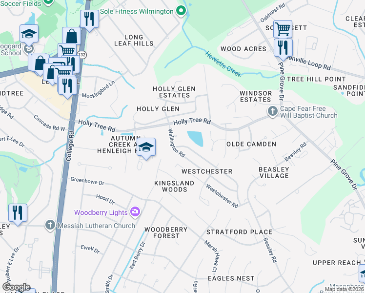 map of restaurants, bars, coffee shops, grocery stores, and more near 348 Lancaster Road in Wilmington
