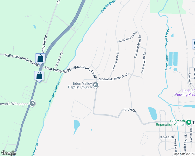 map of restaurants, bars, coffee shops, grocery stores, and more near 351 Eden Valley Road Southeast in Rome