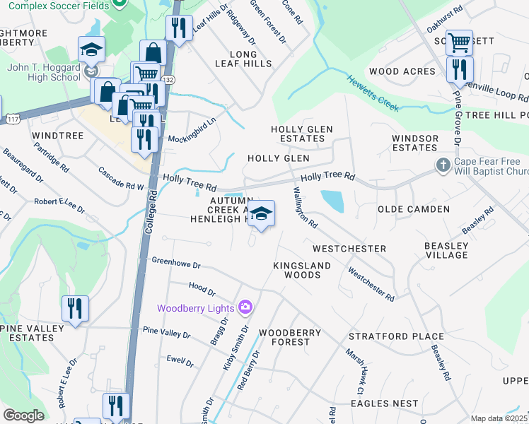 map of restaurants, bars, coffee shops, grocery stores, and more near 3806 Blue Wing Court in Wilmington