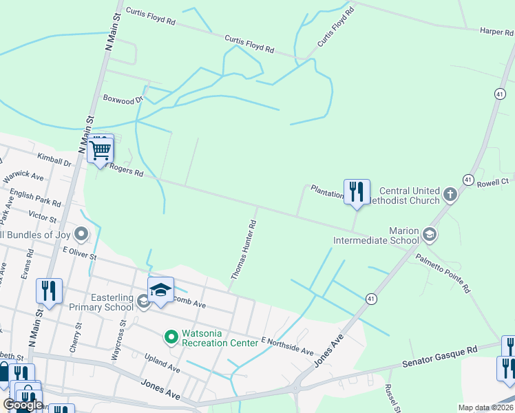 map of restaurants, bars, coffee shops, grocery stores, and more near 338 Luther Rogers Road in Marion