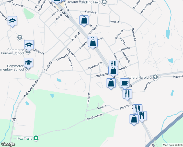 map of restaurants, bars, coffee shops, grocery stores, and more near 88 Chestnut Street in Commerce