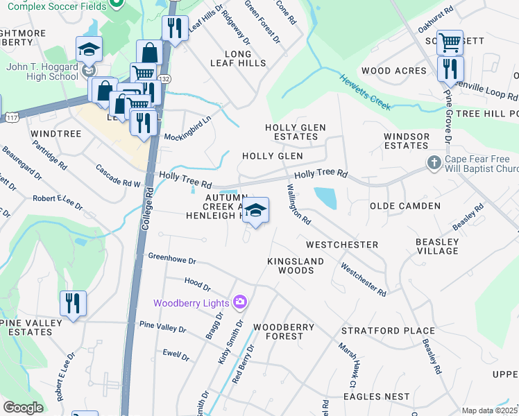 map of restaurants, bars, coffee shops, grocery stores, and more near 3806 Blue Wing Court in Wilmington
