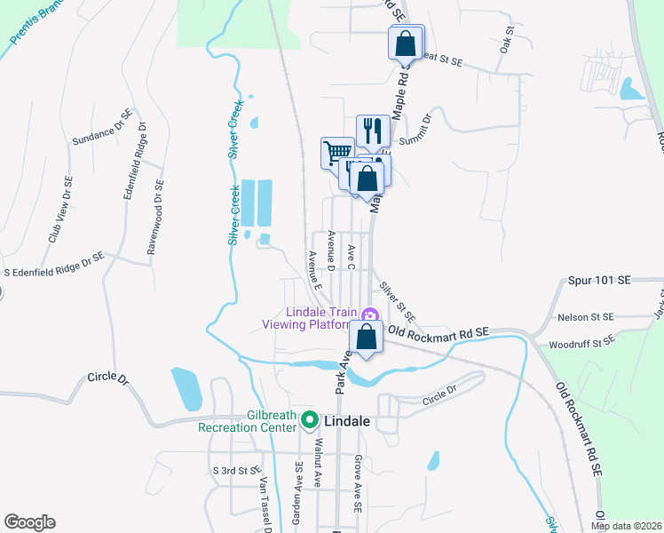 map of restaurants, bars, coffee shops, grocery stores, and more near in Lindale