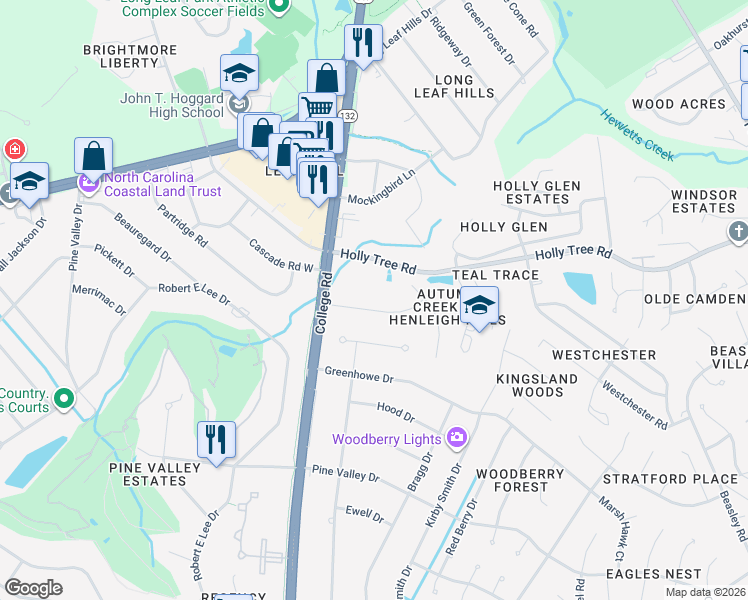 map of restaurants, bars, coffee shops, grocery stores, and more near 4607 Bentley Dr in Wilmington