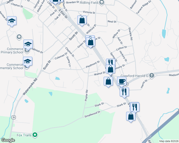 map of restaurants, bars, coffee shops, grocery stores, and more near 88 Chestnut Street in Commerce
