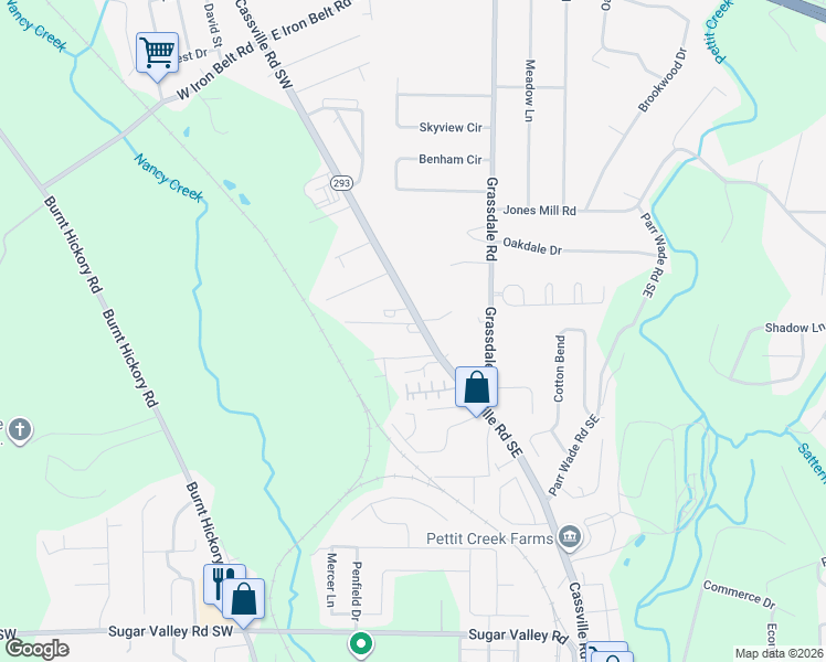 map of restaurants, bars, coffee shops, grocery stores, and more near 519 Cassville Road Southeast in Cartersville