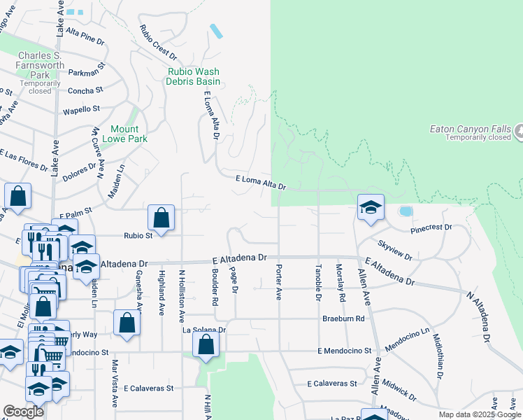 map of restaurants, bars, coffee shops, grocery stores, and more near 1561 Gaywood Drive in Altadena