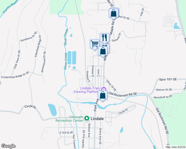 map of restaurants, bars, coffee shops, grocery stores, and more near in Lindale