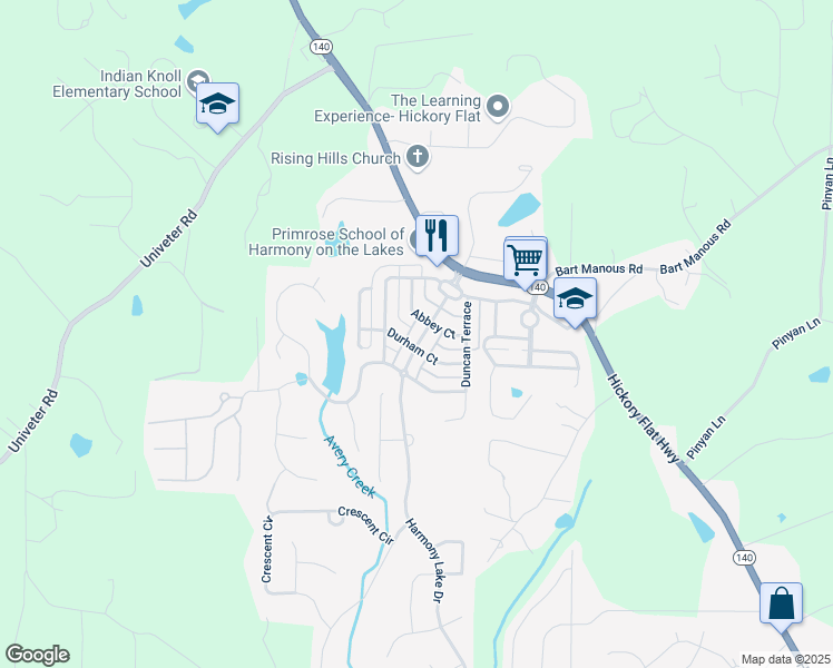 map of restaurants, bars, coffee shops, grocery stores, and more near 208 Harmony Lake Drive in Canton
