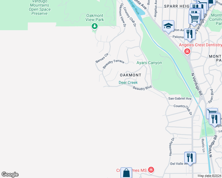 map of restaurants, bars, coffee shops, grocery stores, and more near 1300 Beaudry Boulevard in Glendale
