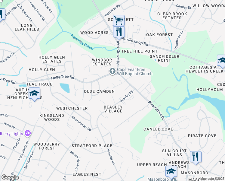 map of restaurants, bars, coffee shops, grocery stores, and more near 307 West Kilarny Road in Wilmington