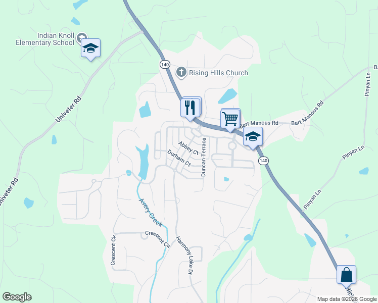 map of restaurants, bars, coffee shops, grocery stores, and more near 205 Harmony Lake Drive in Canton