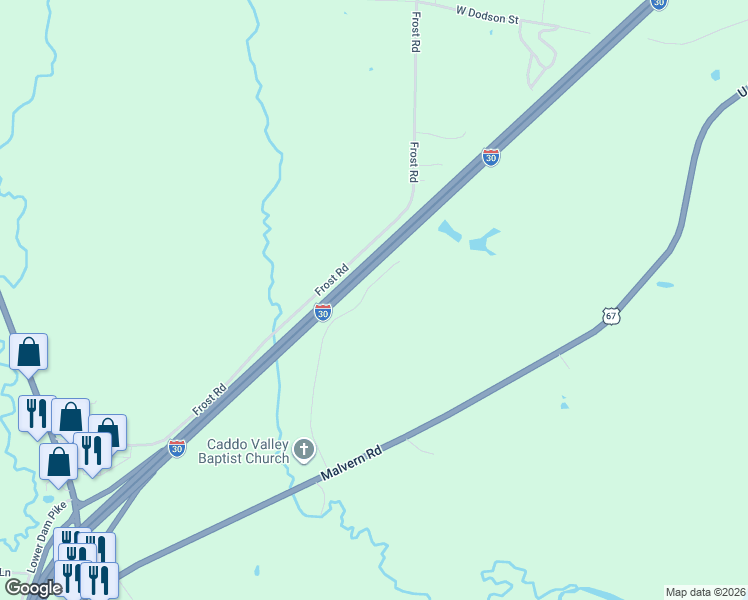 map of restaurants, bars, coffee shops, grocery stores, and more near 166 Heflin in Caddo Valley