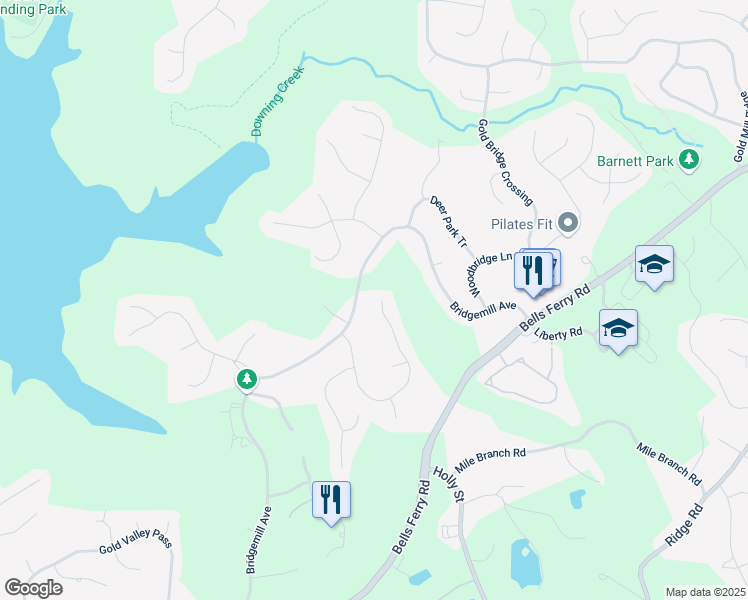map of restaurants, bars, coffee shops, grocery stores, and more near 149 Cedar Woods Trail in Canton