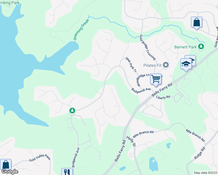 map of restaurants, bars, coffee shops, grocery stores, and more near 149 Cedar Woods Trail in Canton