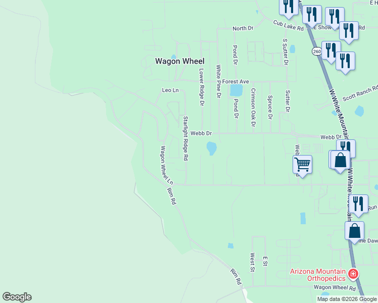 map of restaurants, bars, coffee shops, grocery stores, and more near 6895 Mercury Drive in Navajo County