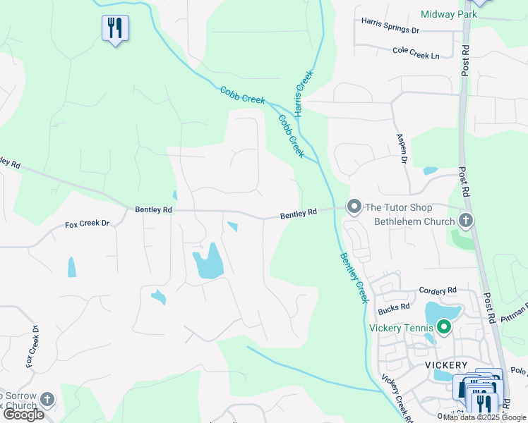 map of restaurants, bars, coffee shops, grocery stores, and more near 5878 Bentley Road in Cumming