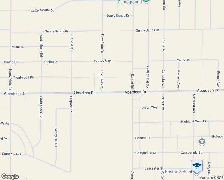 map of restaurants, bars, coffee shops, grocery stores, and more near 61576 Aberdeen Drive in Joshua Tree