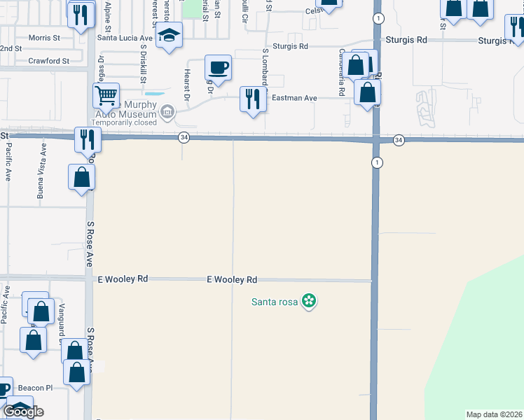 map of restaurants, bars, coffee shops, grocery stores, and more near 2151 East Wooley Road in Oxnard