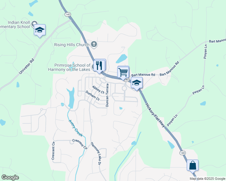 map of restaurants, bars, coffee shops, grocery stores, and more near 100 Paper Trail Way in Holly Springs