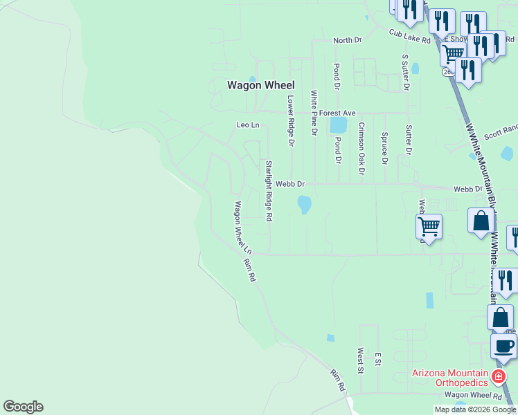 map of restaurants, bars, coffee shops, grocery stores, and more near 5921 Starlight Ridge Road in Navajo County