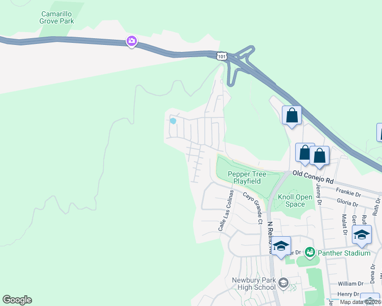 map of restaurants, bars, coffee shops, grocery stores, and more near 249 El Gallardo in Thousand Oaks