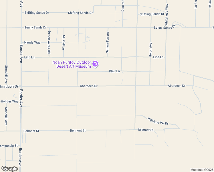 map of restaurants, bars, coffee shops, grocery stores, and more near 63187 Aberdeen Drive in Joshua Tree