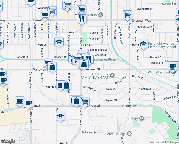 map of restaurants, bars, coffee shops, grocery stores, and more near 6757 Stephanie Place in Los Angeles