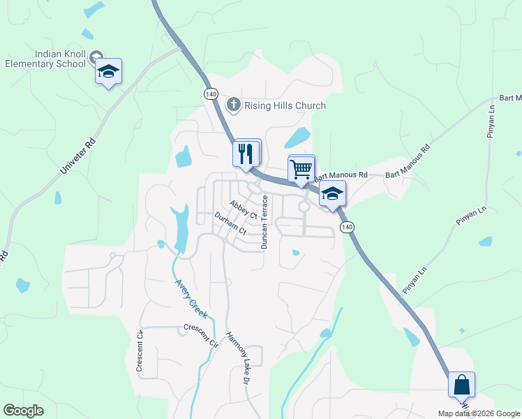 map of restaurants, bars, coffee shops, grocery stores, and more near 325 Abbey Court in Canton
