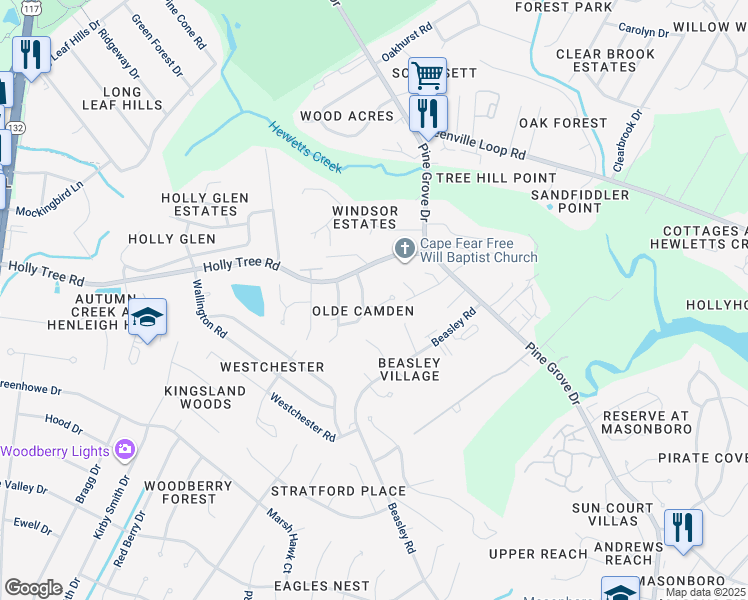 map of restaurants, bars, coffee shops, grocery stores, and more near 4805 Alida Place in Wilmington