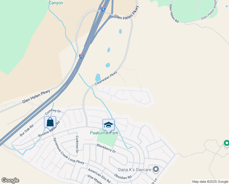 map of restaurants, bars, coffee shops, grocery stores, and more near 3344 Pokeroot Lane in San Bernardino