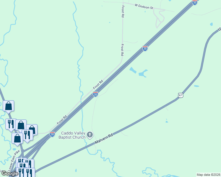 map of restaurants, bars, coffee shops, grocery stores, and more near 166 Heflin in Arkadelphia