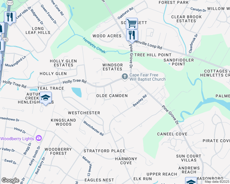 map of restaurants, bars, coffee shops, grocery stores, and more near 4805 Alida Place in Wilmington