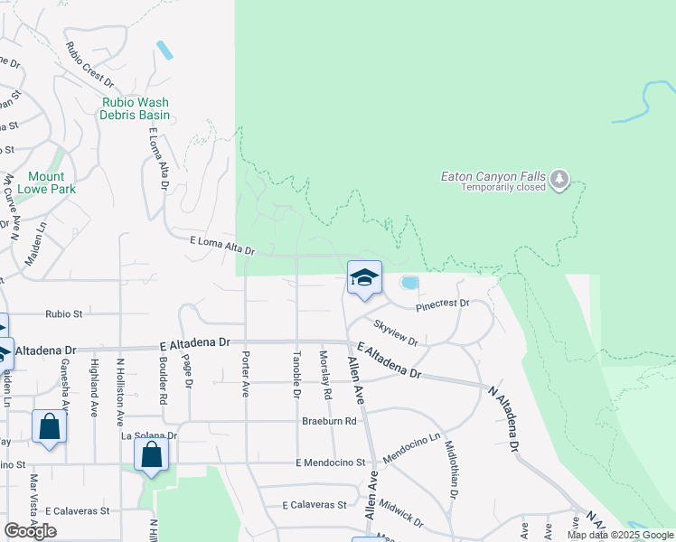 map of restaurants, bars, coffee shops, grocery stores, and more near 1840 Skyview Drive in Altadena