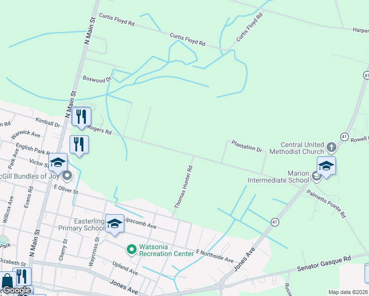 map of restaurants, bars, coffee shops, grocery stores, and more near 338 Luther Rogers Road in Marion
