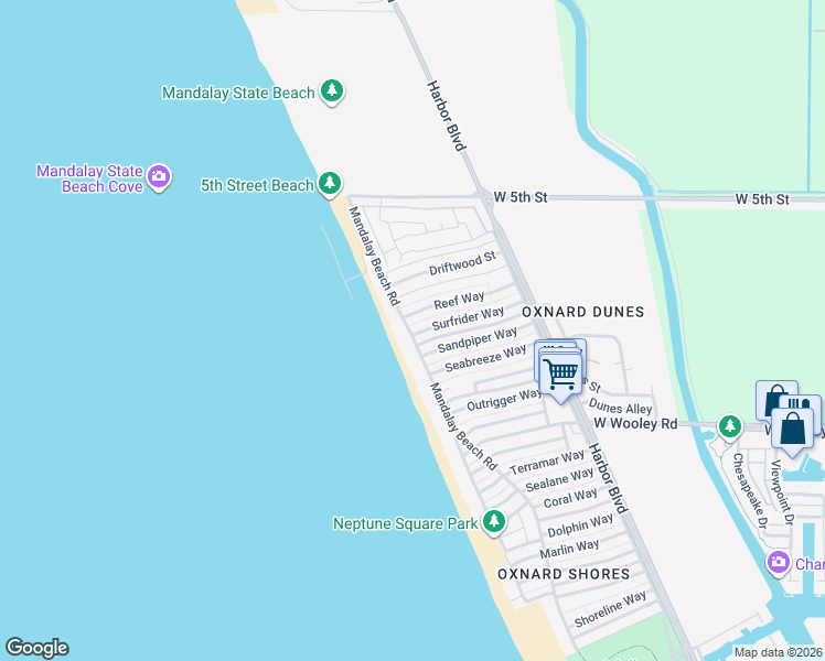 map of restaurants, bars, coffee shops, grocery stores, and more near 820 Mandalay Beach Road in Oxnard