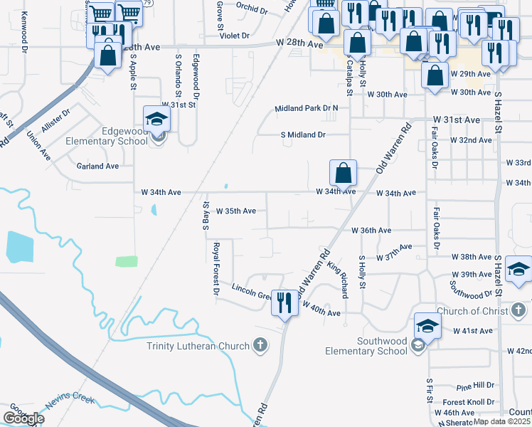 map of restaurants, bars, coffee shops, grocery stores, and more near 3450 West 34th Avenue in Pine Bluff