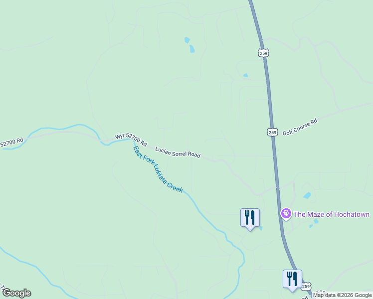 map of restaurants, bars, coffee shops, grocery stores, and more near 660 Lucian Sorrel Road in Broken Bow