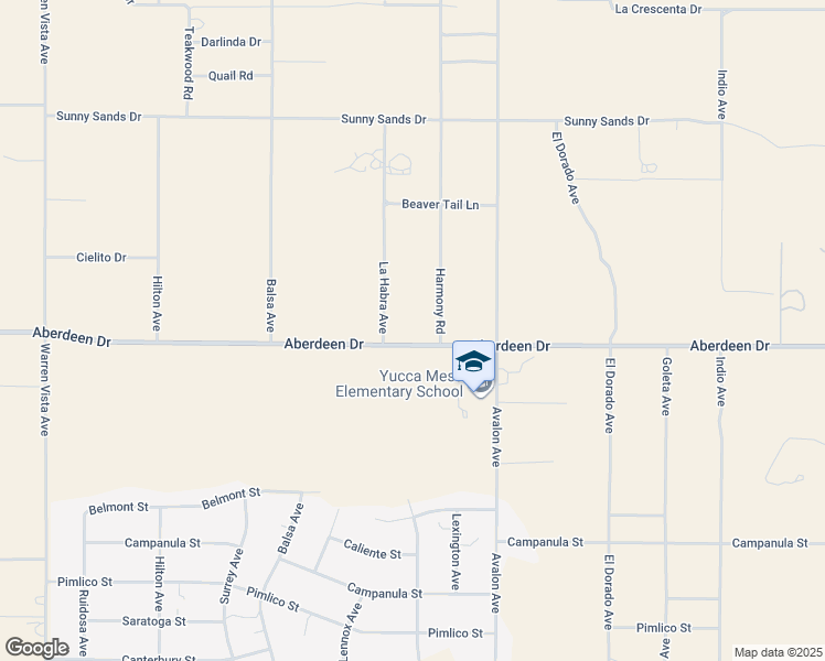 map of restaurants, bars, coffee shops, grocery stores, and more near 58388 Aberdeen Drive in Yucca Valley