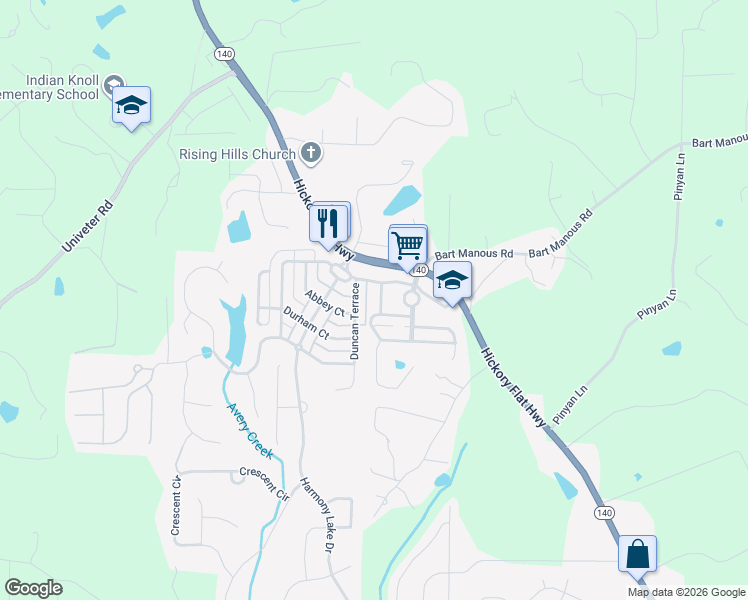 map of restaurants, bars, coffee shops, grocery stores, and more near 100 Paper Trail Way in Holly Springs