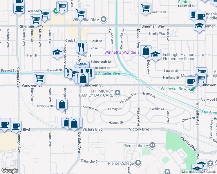 map of restaurants, bars, coffee shops, grocery stores, and more near in Los Angeles