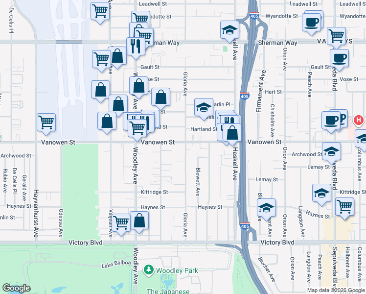 map of restaurants, bars, coffee shops, grocery stores, and more near in Los Angeles