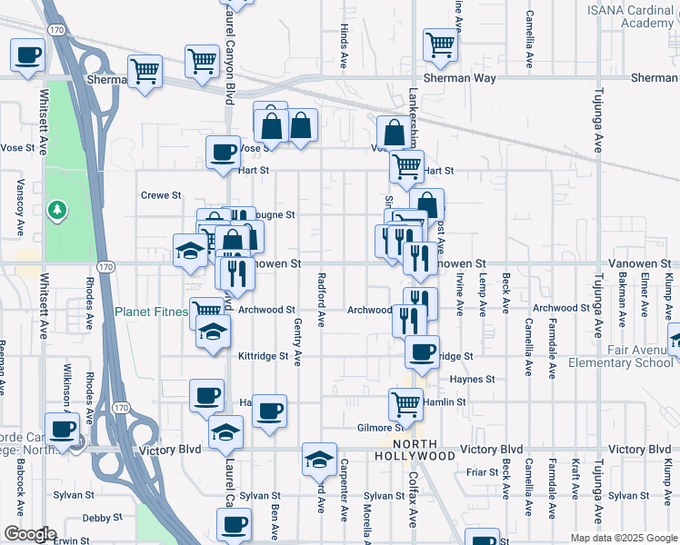 map of restaurants, bars, coffee shops, grocery stores, and more near in Los Angeles