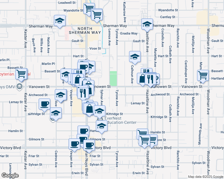 map of restaurants, bars, coffee shops, grocery stores, and more near in Los Angeles