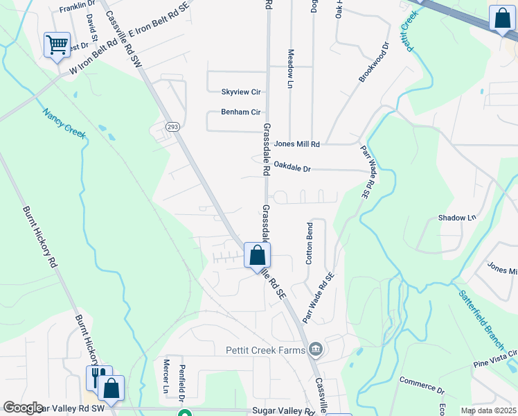 map of restaurants, bars, coffee shops, grocery stores, and more near 28 Grassdale Road in Cartersville