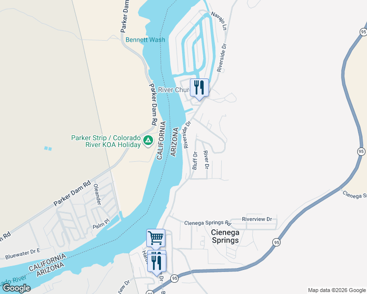 map of restaurants, bars, coffee shops, grocery stores, and more near 9366 Riverside Drive in Parker