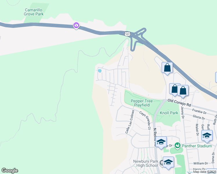 map of restaurants, bars, coffee shops, grocery stores, and more near 258 El Gallardo in Thousand Oaks