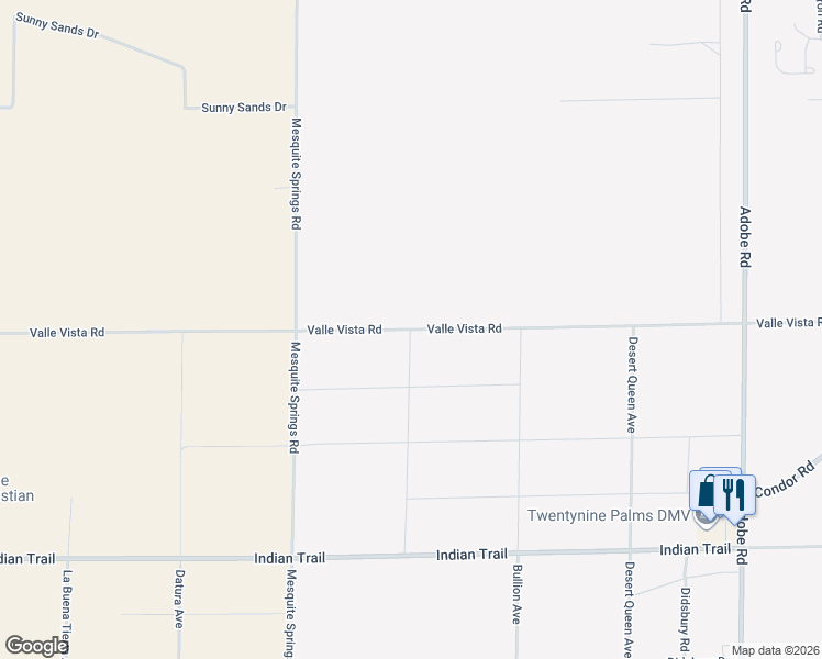 map of restaurants, bars, coffee shops, grocery stores, and more near 73348 Valle Vista Road in Twentynine Palms